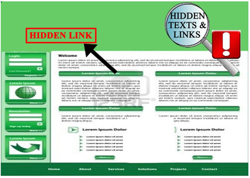 Hidden text links in a site